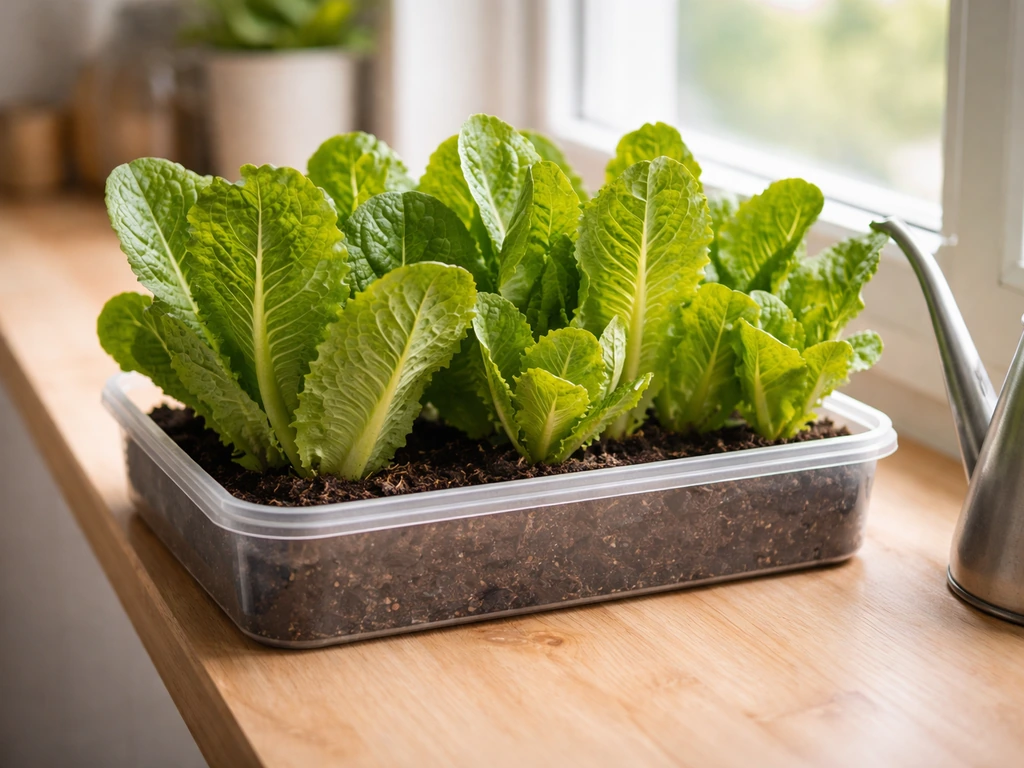 Fresh green lettuce growing in a compact indoor container setup with healthy leaves
