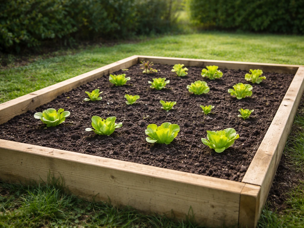 Neat raised lettuce bed with fine compost tilth and evenly spaced seedlings in an Irish garden.