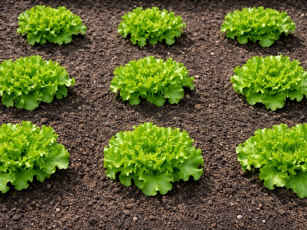 Close-up of separated lettuce plants with clear gaps showing airflow spacing in a simple garden bed