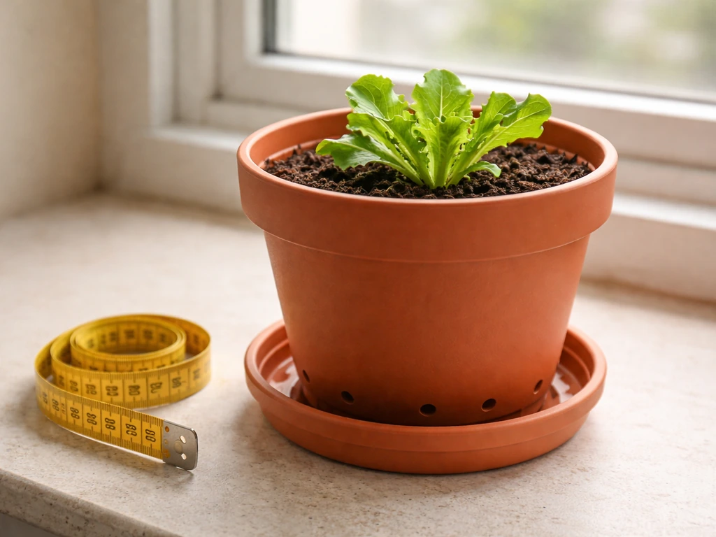 Minimal photo of a lettuce plant pot with drainage holes and a shallow saucer beneath.