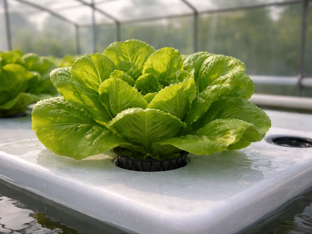 Crisp lettuce leaves in a clean, covered hydroponic setup with no visible insect damage.