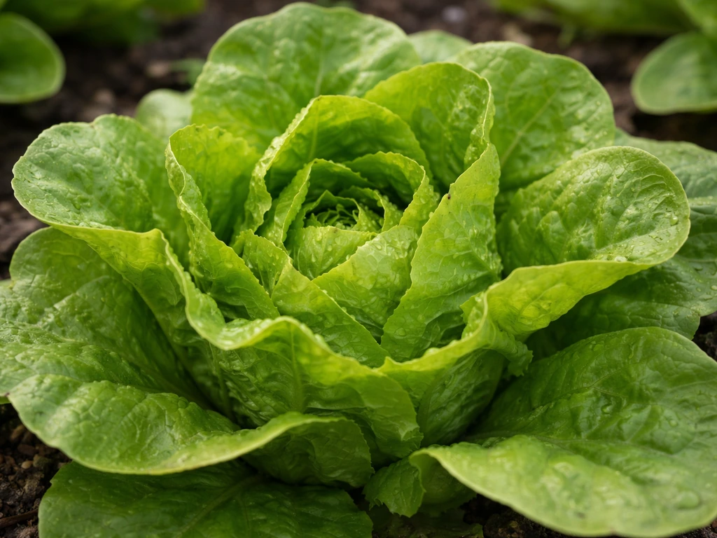 Close-up of lettuce leaves on the plant showing tender outer growth and a firm, tight inner head.