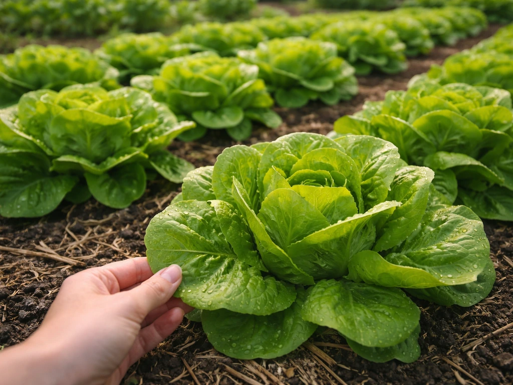 Close-up of healthy green organic lettuce growing in a home garden bed ready to harvest