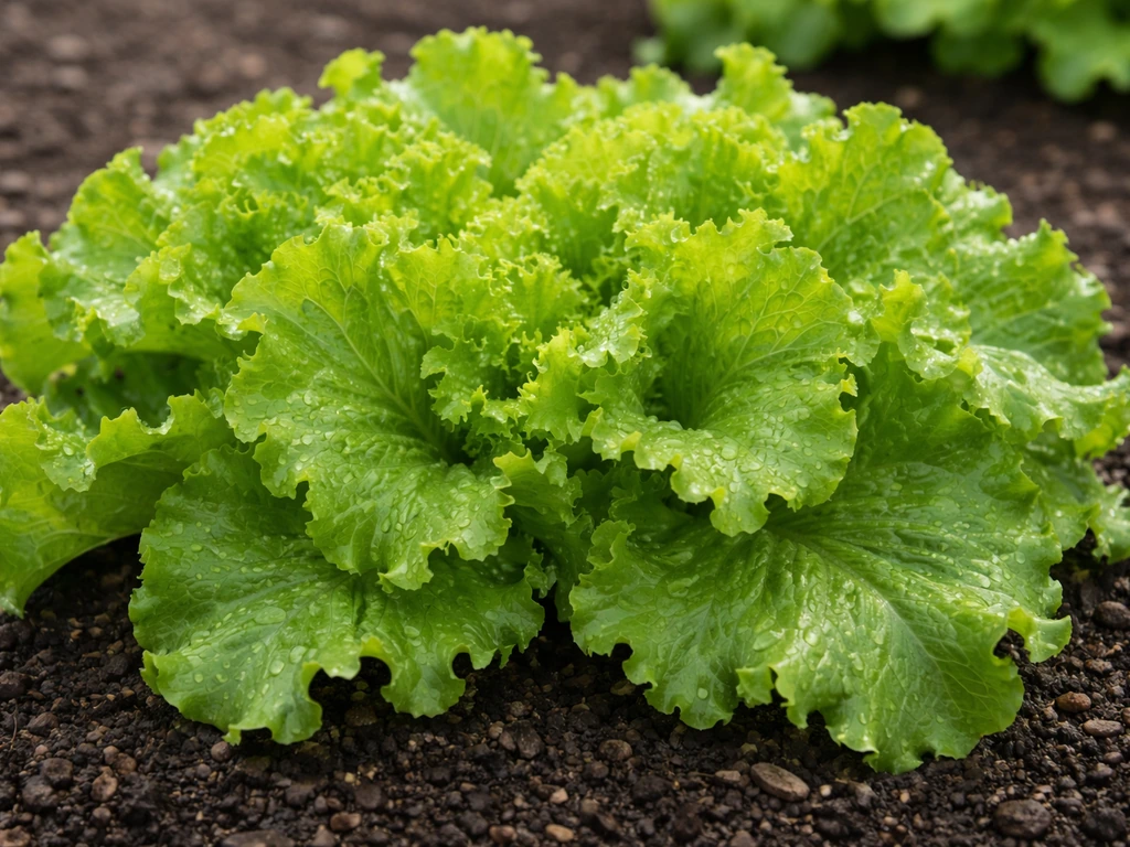Close-up of lush Grand Rapids loose-leaf lettuce with large crinkled leaves growing in a garden bed.
