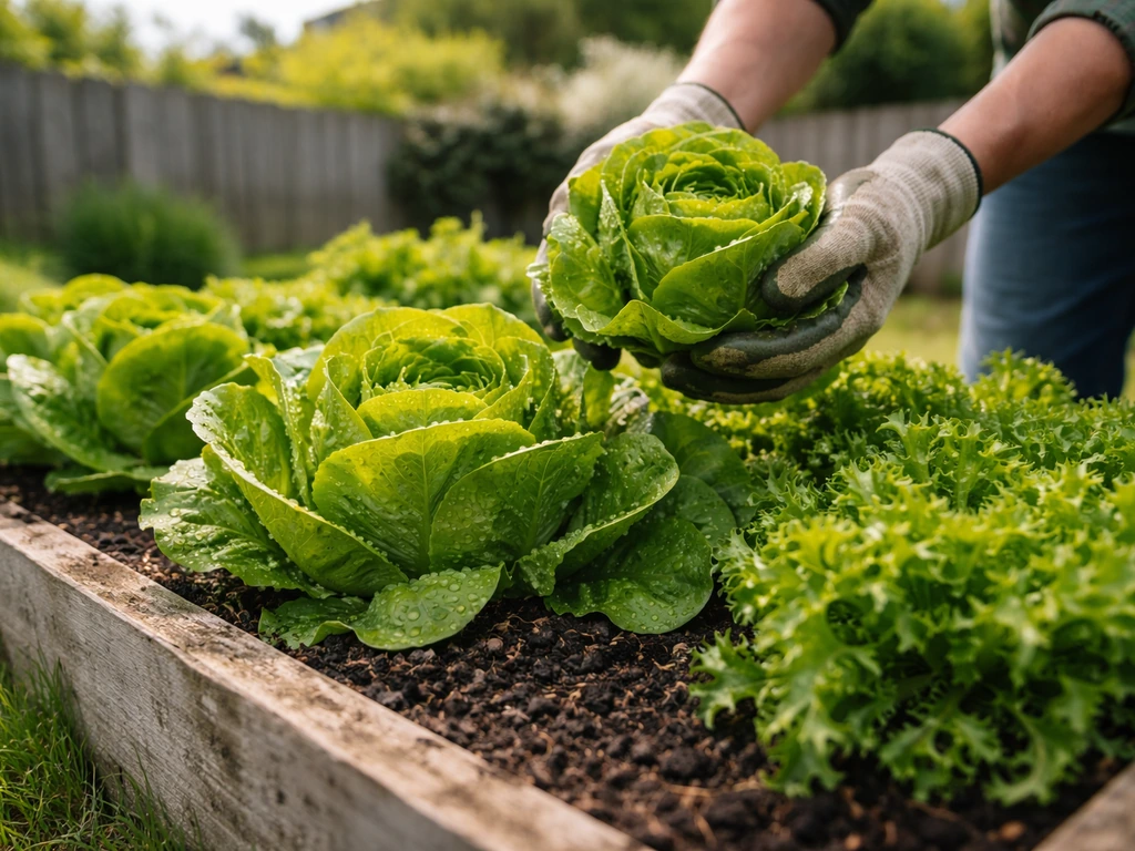 Fresh NZ lettuce heads and looseleaf leaves growing in a raised garden bed ready to harvest.