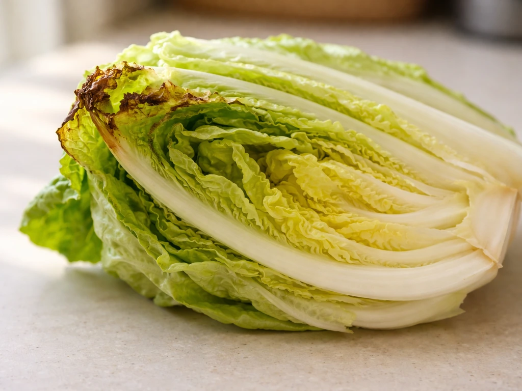 Inner lettuce leaves with brown papery edges showing tipburn next to healthy green inner leaves.