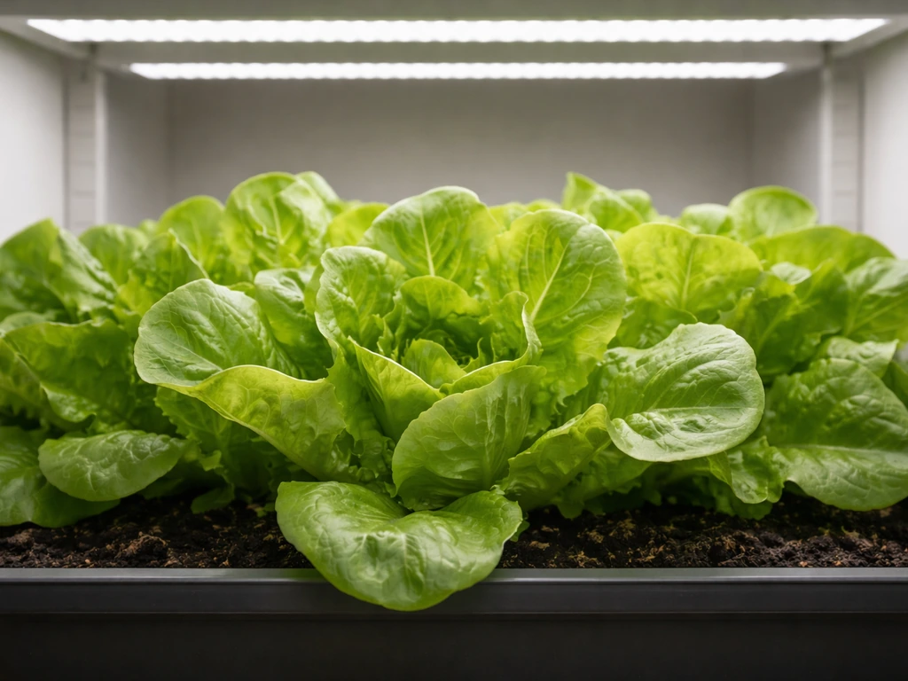 Boston lettuce thriving under grow lights in a simple indoor container garden.