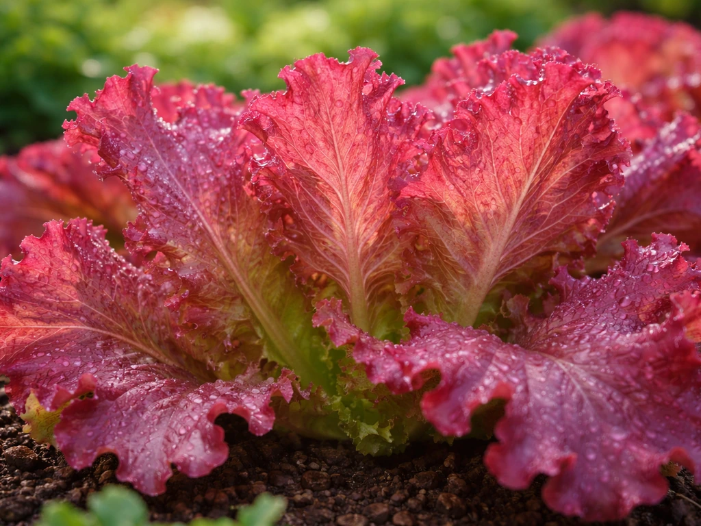 Vibrant close-up of crisp pink lettuce leaves in ruby-red to pink tones, healthy and fresh.