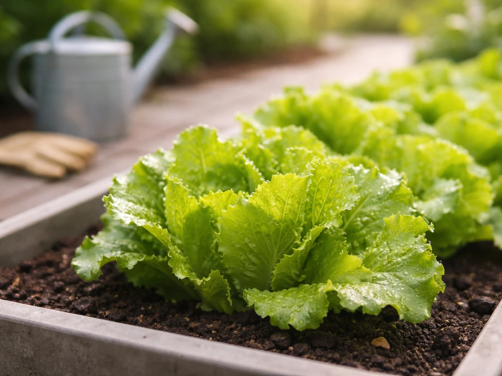 Fresh sweet lettuce leaves growing in a home container garden, crisp texture and cool freshness