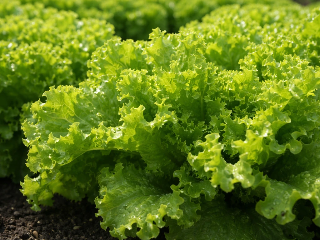 Close-up of curly loose-leaf lettuce with ruffled, hair-like leaves in bright natural light